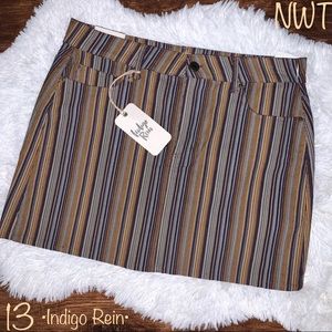 NWT Indigo Rein Mid Rise Striped Skirt, Size 13